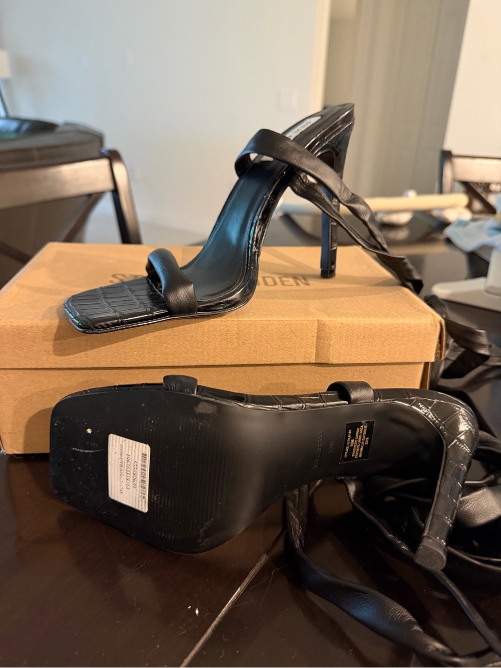 Steve Madden Black Wrap-Around Stiletto Sandal - Picture 5 of 7